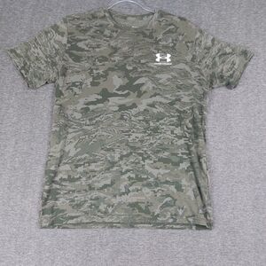 UNDER ARMOUR HEAT GEAR LOOSE FIT MEN GREEN GRAY CAMOUFLAGE SHORT SLEEVE TSHIRT M